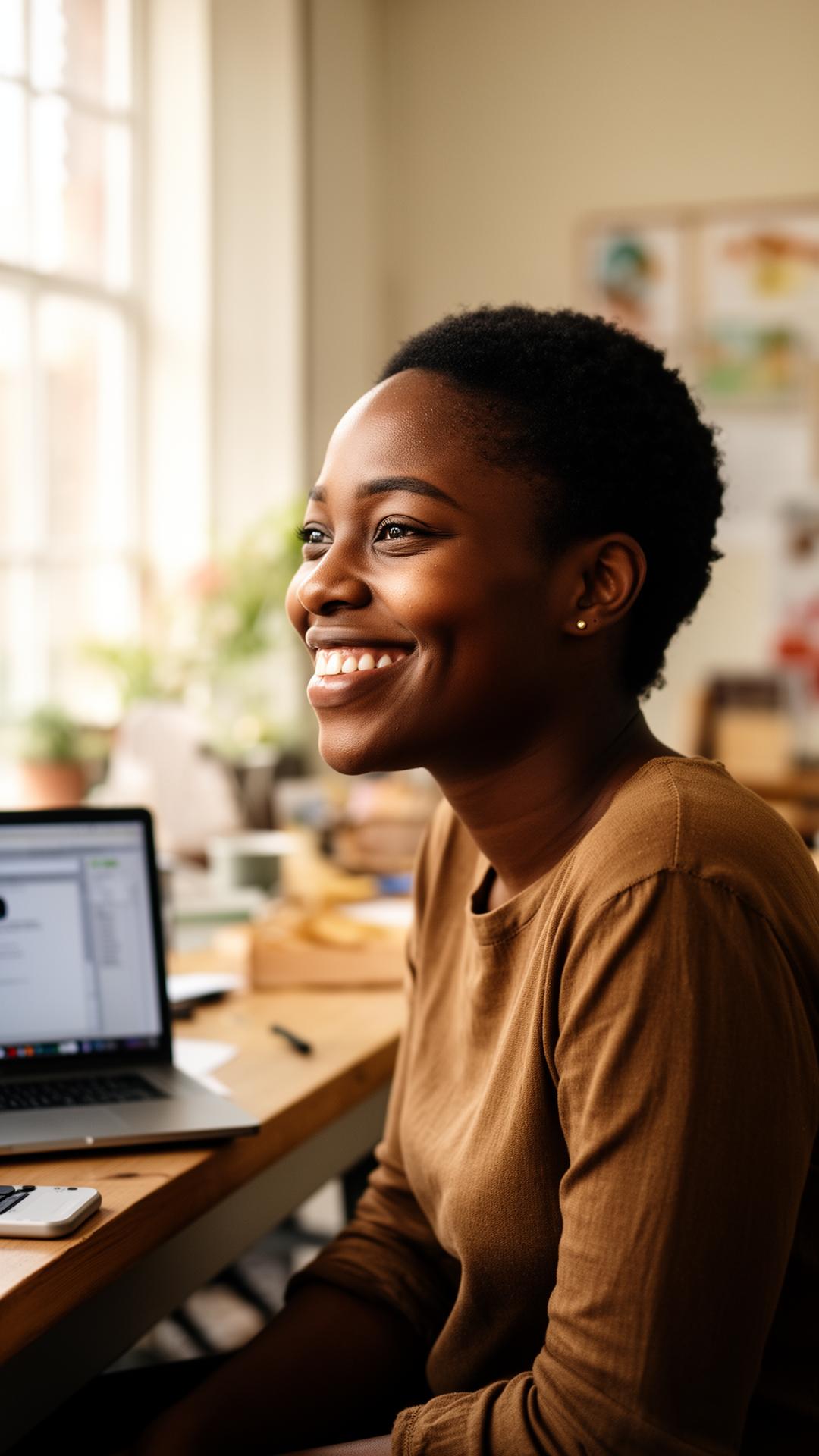 Maya, an Explore AI cohort graduate, at her workstation